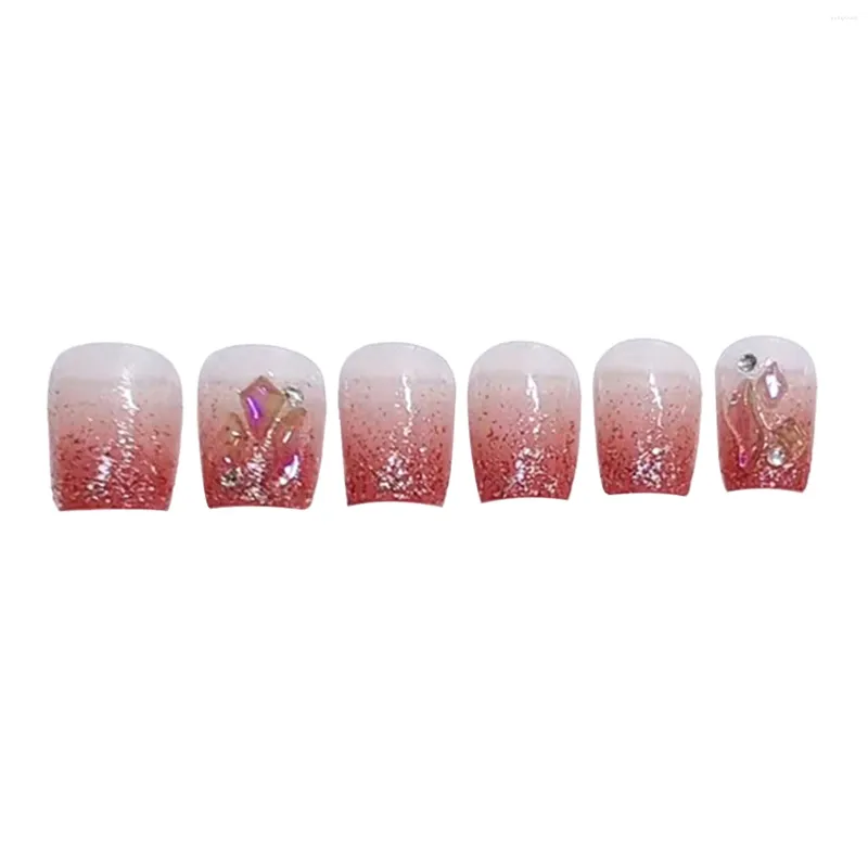 Falsche Nägel rosa mit Glitzerkante langlebig sicheres Material wasserdicht für Frauen und Mädchen Nagel Salon