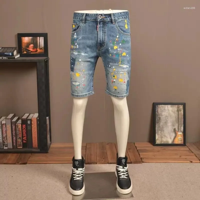 Stilk designer di jeans maschili uomini corti da uomo blu retro blu slim fit shorts hip hop dipinto dipinto