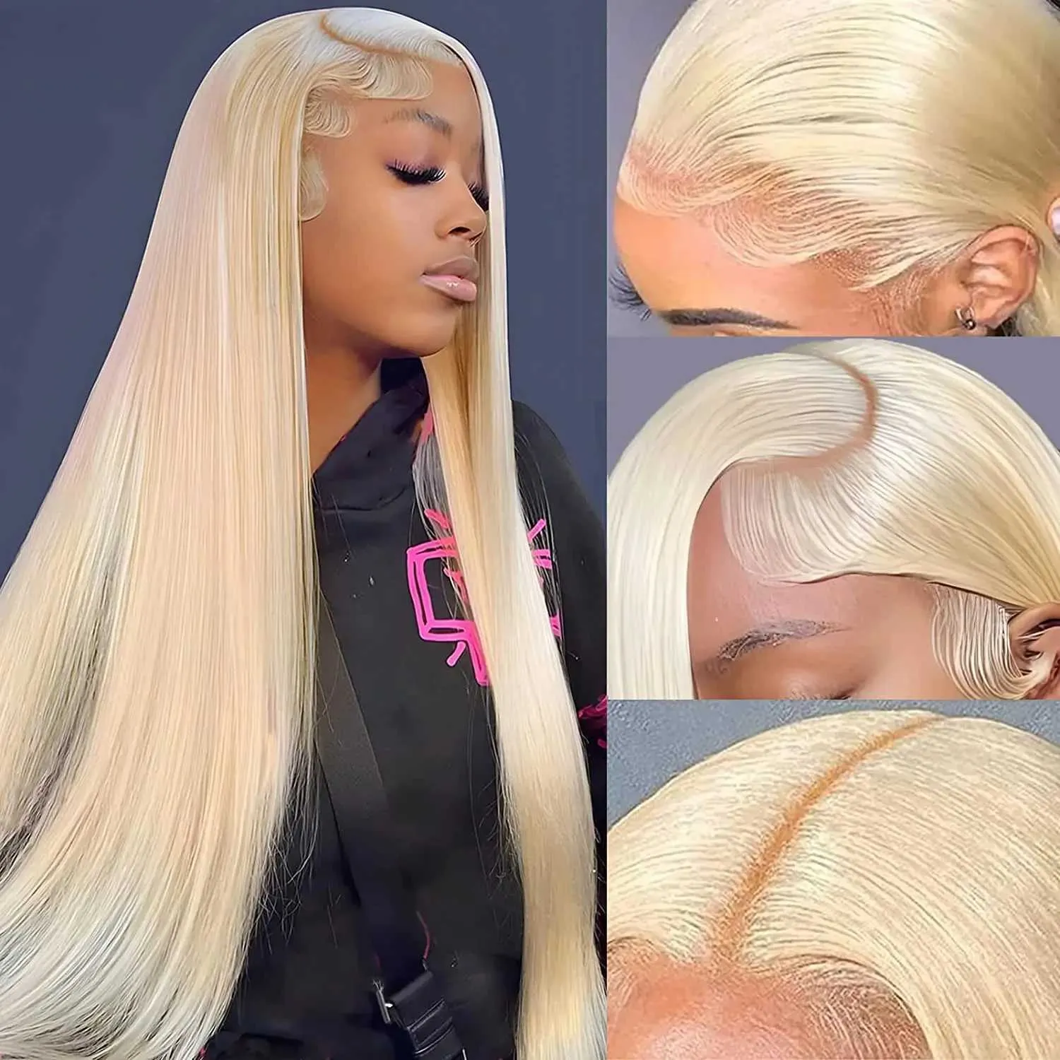 Syntetyczne peruki 613 Blondynka koronkowa peruka przednia ludzkie włosy proste 180% gęstość 13x6 przezroczystą kobietę w wysokiej rozdzielczości 13x4 Q240427