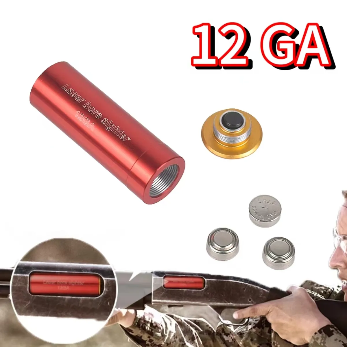 Tactical 12g Caliber Red Dot Laser Boresighter para caça à vista