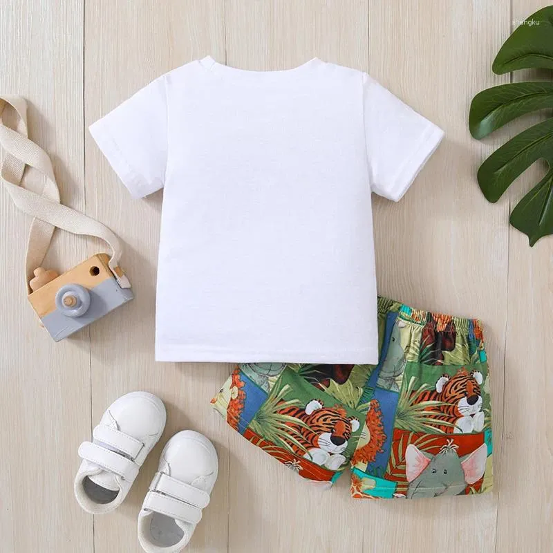 Наборы одежды Baby Wild One Birthday Boy 2 Piece Summer Outfits Set Casual Animal Print Тяжко рубашка с коротким рукавом и шорт -костюм