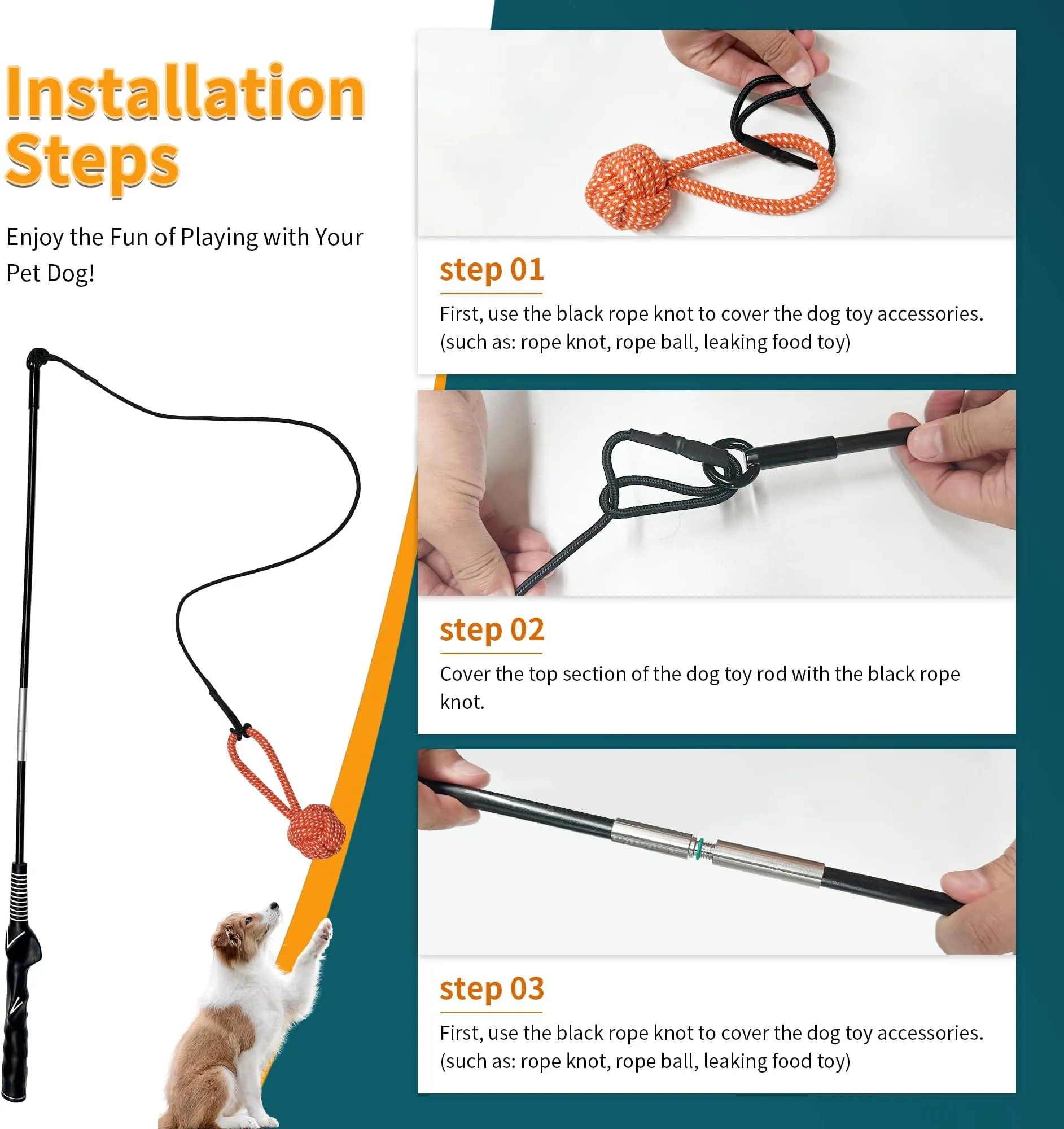 Extendable Dog Teaser Pole Wand Outdoor Interactive Flirt Pole Training