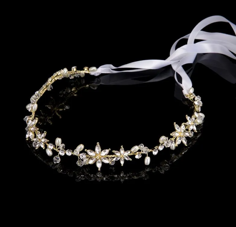 Barn Rhinestone Pärled Crown Fashion Hand Made Ribbon Garlands smycken POGRIPI GIRLER Hårtillbehör A68892163902
