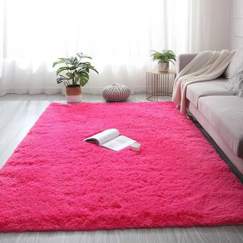 Tapijten Groothandel Simple Ins Wind vaste kleur woonkamer zijden wollen tapijt tie-dikke slaapkamer lang haarraambeddekte mat