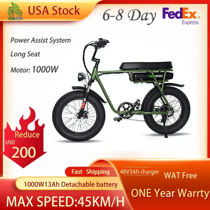 Cykel USA Stock 20Inch Electric Bike City1000W Vuxen Electric Bicycle Retro Vintage Ebike Fat Tire Electric Mountain Bike With USB