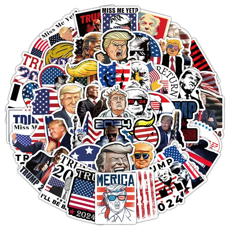Party -Dekoration diy berühmte Autoaufkleber US -Präsident Trump Graffiti -Abziehbilder für Gepäckgitarrenbecher Motorrad/Roller/Kühlschrank/Skateboard/Helme Aufkleber LT948