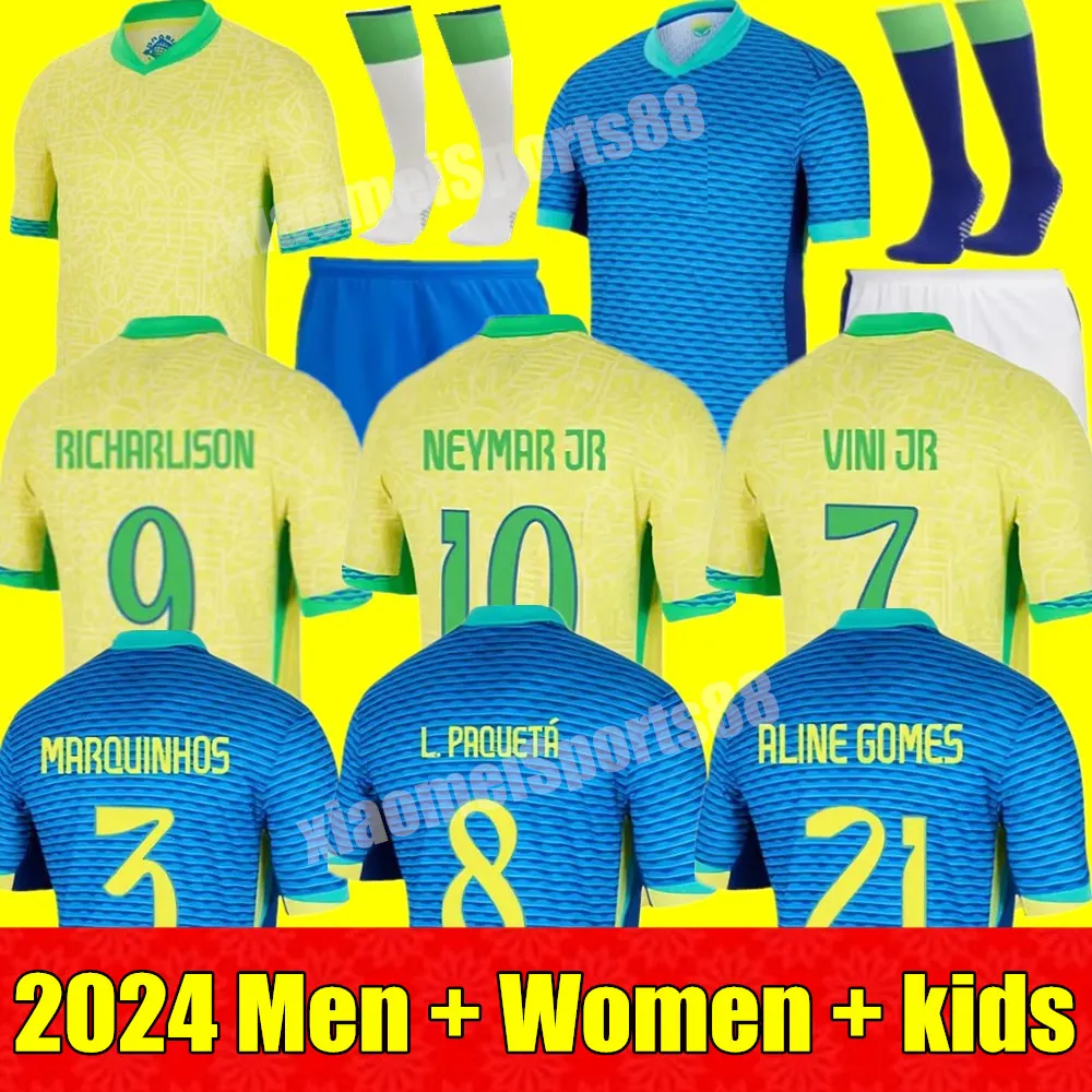 브라질 2024 Copa America Cup 축구 유니폼 Camiseta de Futbol Paqueta Raphinha 축구 셔츠 Maillot Marquinhos Vini Jr Brasil Richarlison 남자 아이 여자 Neymar