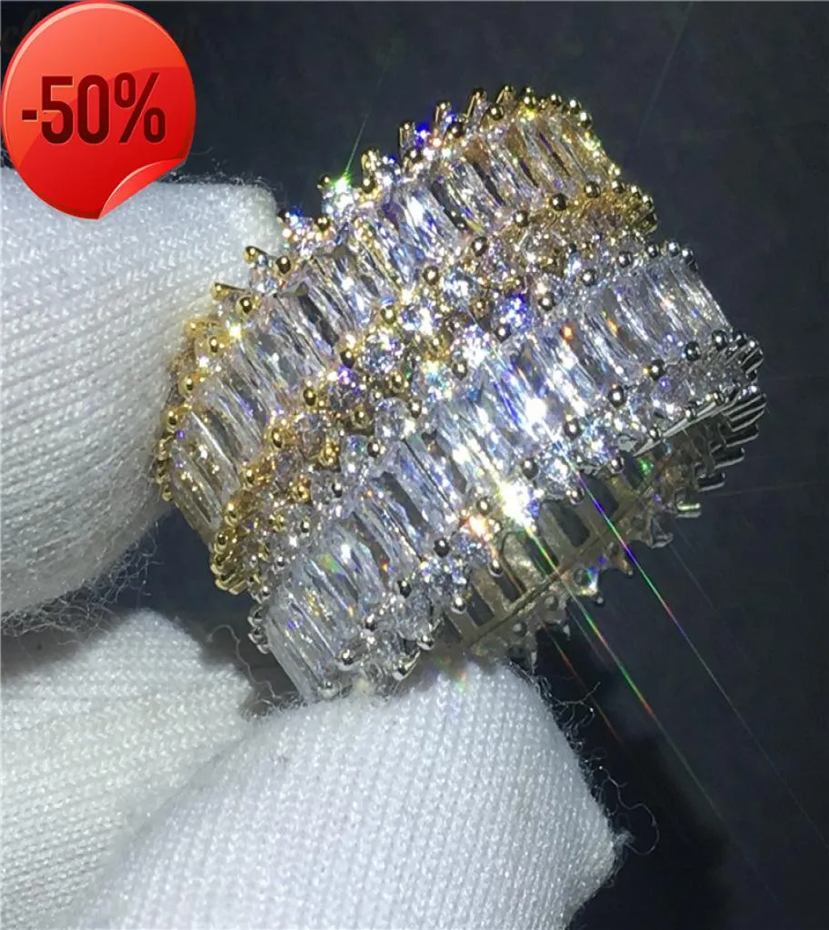 Vecalon Classic Pierścień Pierścień wypełniony białym złotem Diamenty CZ Stone zaręczyny Pierścienie dla kobiet mężczyzn Party Biżuteria Prezent 6024980