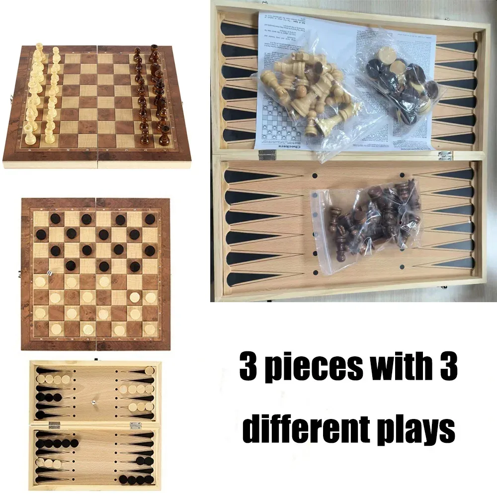 Uppsättningar 3 i 1 Board Party Dice Chess Backgammon Board Entertainment Checkers Chess Table Games Travel Games