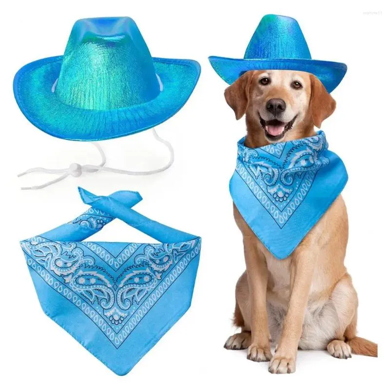 Dog Apparel Cute Handsome Pet Outfit Adjustable Buckle Cowboy Costume Set Comfortable Hat Bandana Scarf For Small Medium Dogs Funny