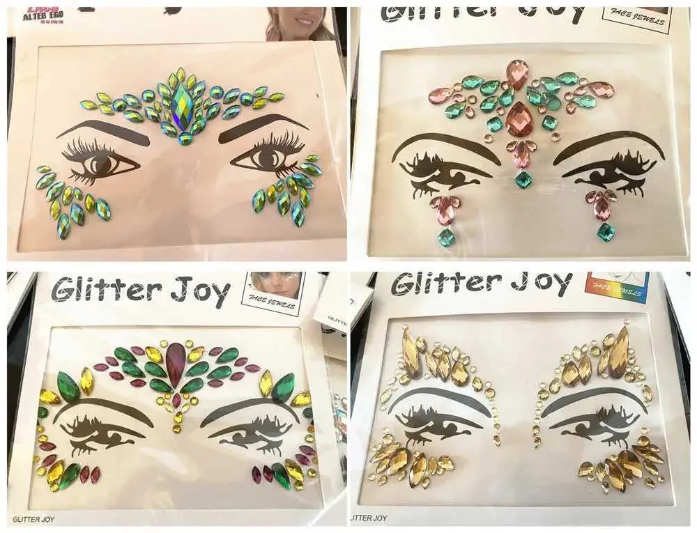 Tattoo Transfer Random Face Gems Cant Pick Up Designs High Quality Acrylic Face Jewelry Sticker For Party Carnival Bling Make Up 240426