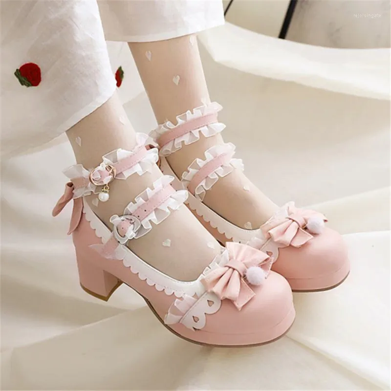Dress Shoes PXELENA 2024 Japanese JK Cosplay Mary Janes Women Lace Ruffles Bowknot Uniform Student Wedding Pumps Plus Size 34-45