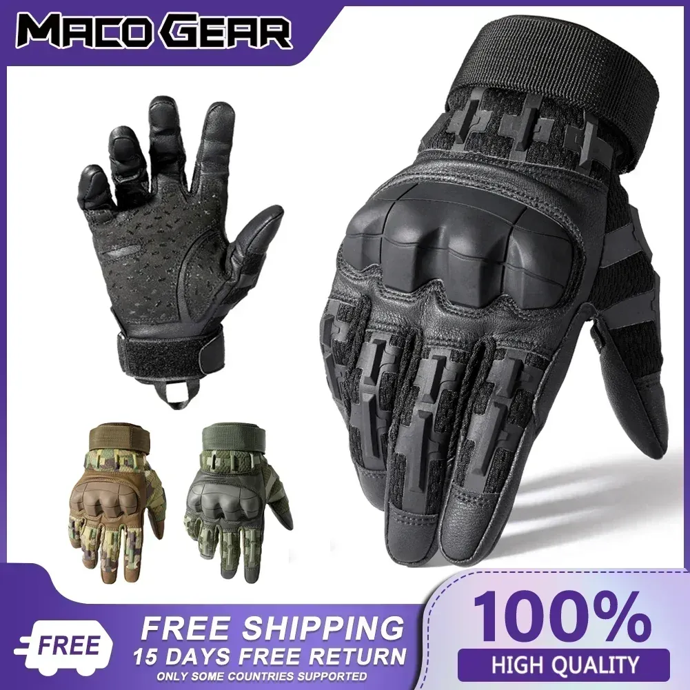 Luvas Luvas táticas Pro Exército Exército Touch Touch Screen PU Couro ao ar livre Caminhando de combate Airsoft Glove de tiro de dedo completo Homens