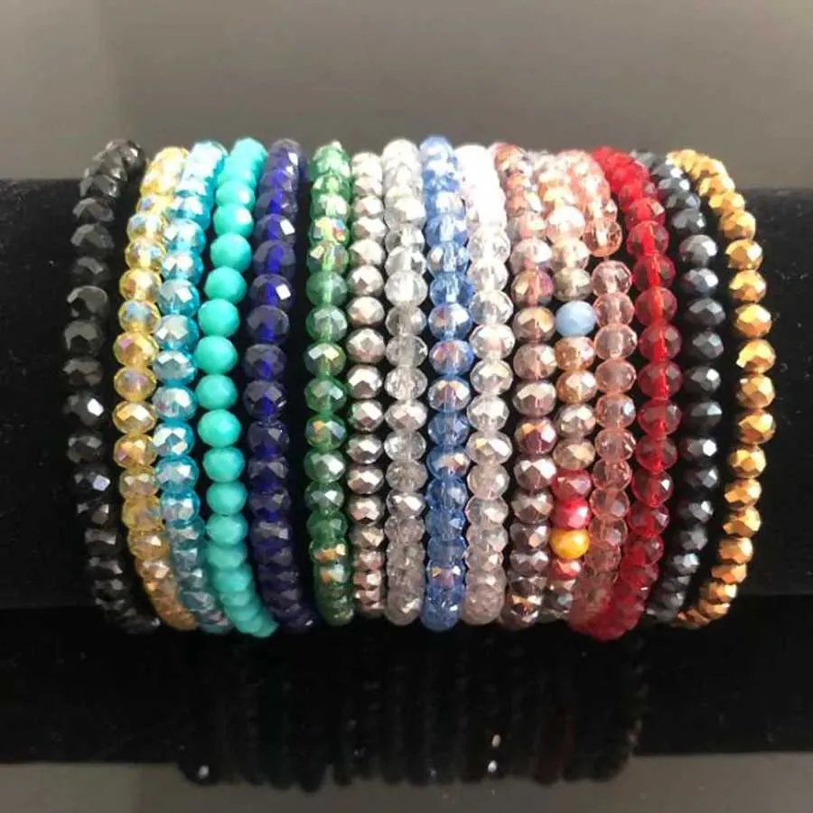 Beaded Handmade Womens 4mm Water Diamond Crystal Beads Round Glass Elastic Armband