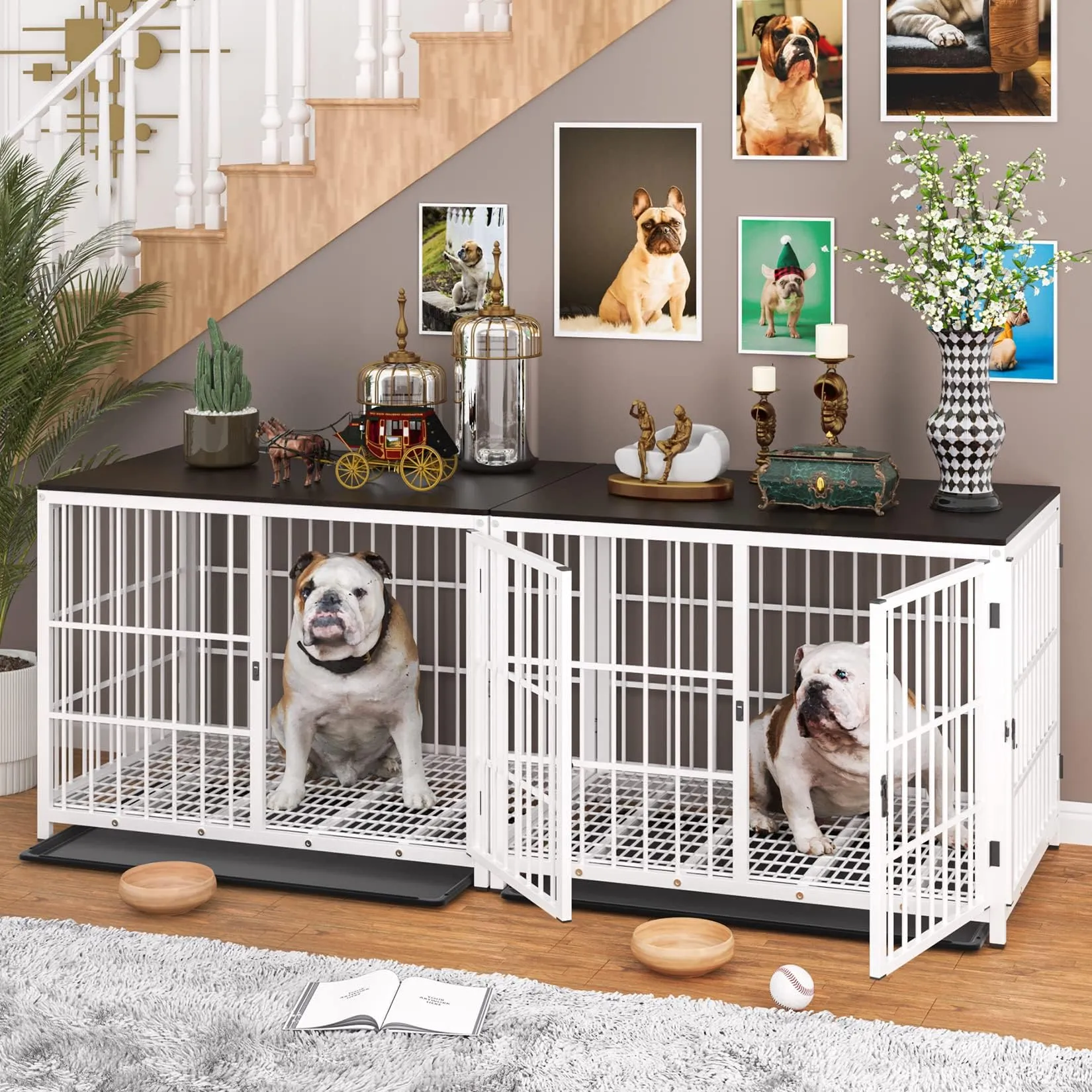 30 Inch Dog Crate Furniture with Wood Topper and Three Doors - Indoor ...