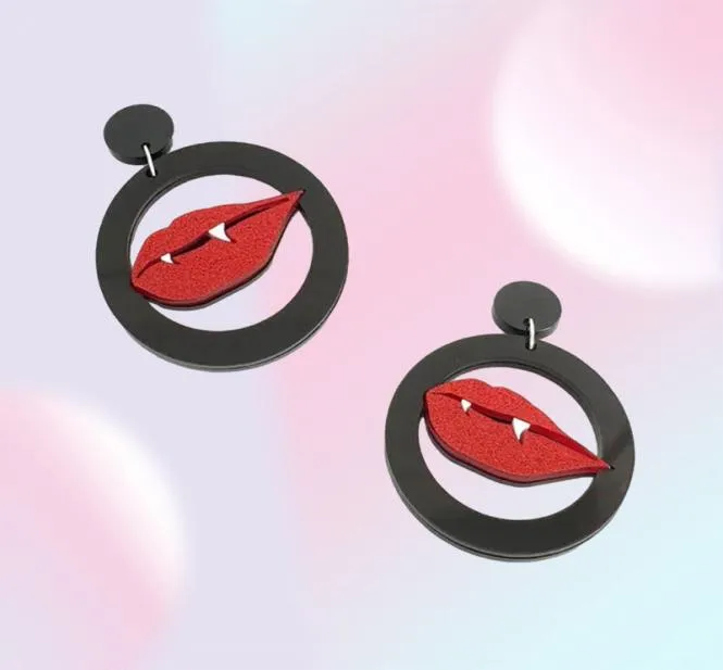 Kuguys mody biżuterii Hiphop okrągłe duże nurkowane kolczyki do damskiej Brincos Acryl Red Lip Drop K inkustra hiperbolowa wampirowa Earrin2445490