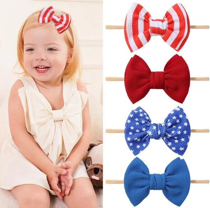 4th of July Hairband For Kid Girls Bow scrunchie American Independence Day Flag Girl Barrette Baby hair tie hair Accessory Hairbands Ribbon Bowknot Headdress