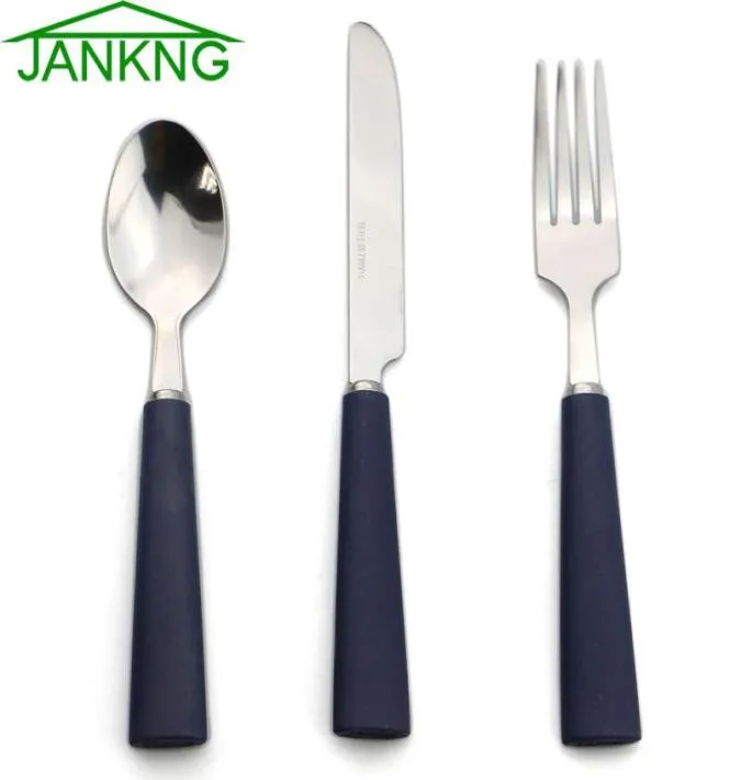 Jankng 3pocies Set di stoviglie in acciaio inossidabile set per bambini blu opaco blu per coltello da coltello per posate da tavolo da tavola per la cena per 15330434 per 15330434 per 15330434