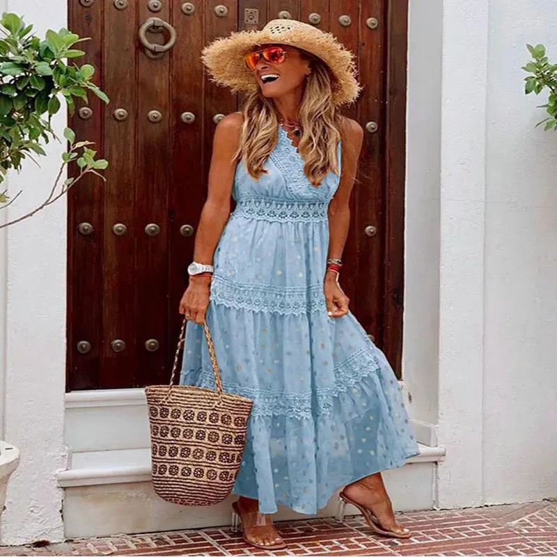 Summer Chic Deep V Neck Chiffon Summer Maxi Dress With Spliced Mid Length Hemline For Casual Occasions From Annaroy 53.63 In Bulk DHgate.Com