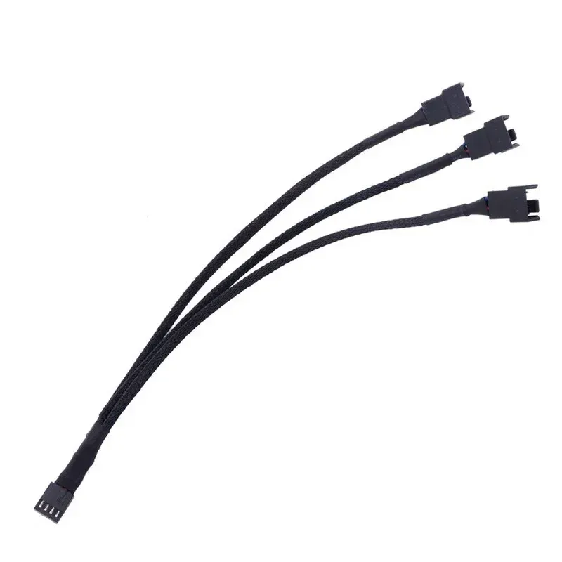 Высококачественный 4 -контактный кабель вентилятора от 1 до 3 способов 1 % -й сплиттер из черного рукава 27 см. Разъем удлинителя длины
