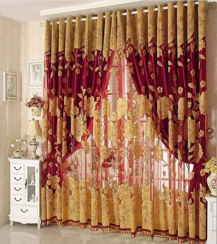 New Arrival Curtains Luxury Beaded For Living Room Tulle Blackout Curtain Window Treatmentdrape In BrownRed 5581174