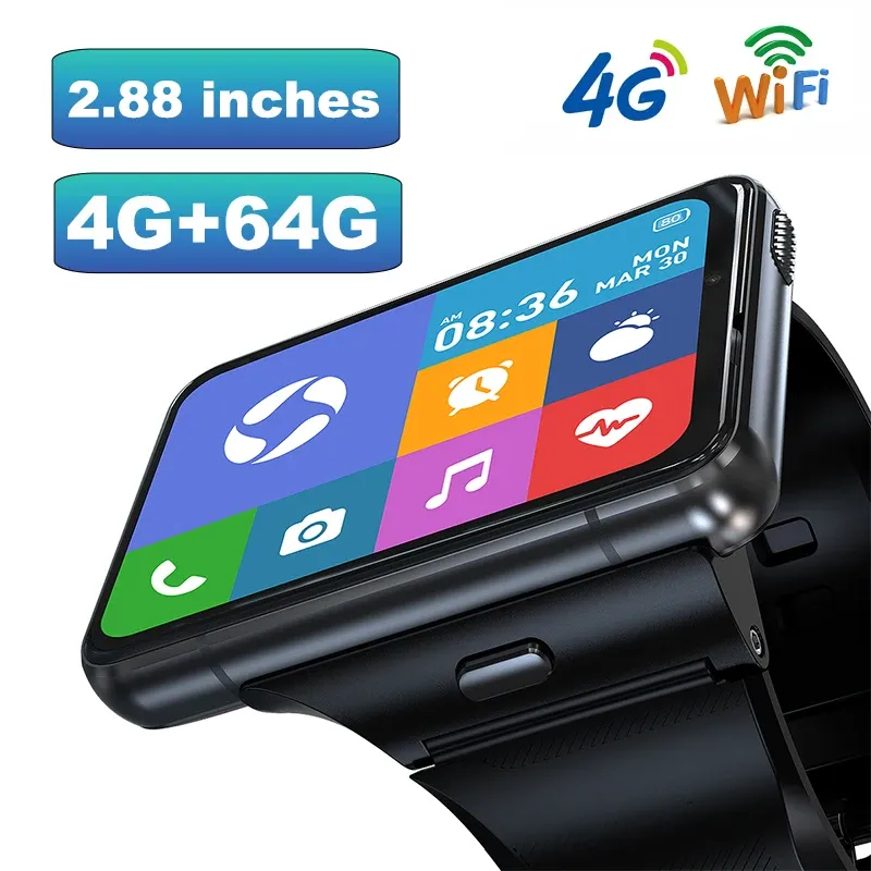 Orologi 2023 Smart Watch Phone 4G LTE 4+64 GB Smartwatch da 2,88 pollici Screen Men Watch 2300Mah Dual Camera Face Sblocca GPS WiFi Android 9