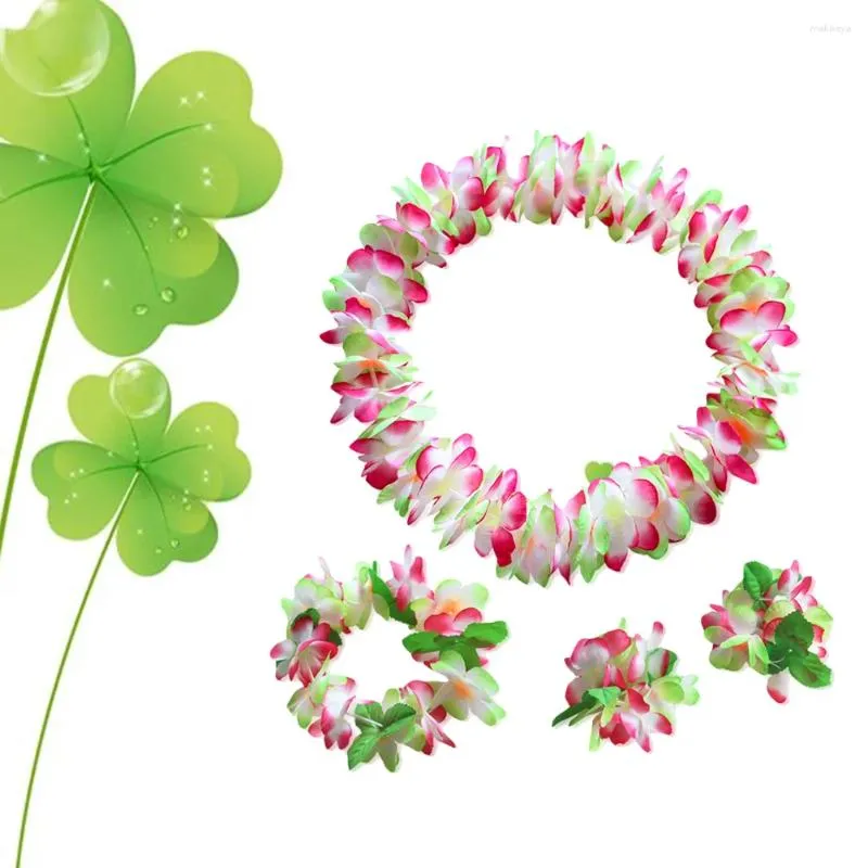 Fleurs décoratives 4pcs / ensemble à ébourignage simulé de soie fleur de soie Hawaiian Collier Bracelets Couronne Bandeau floral Garland Crown Femmes