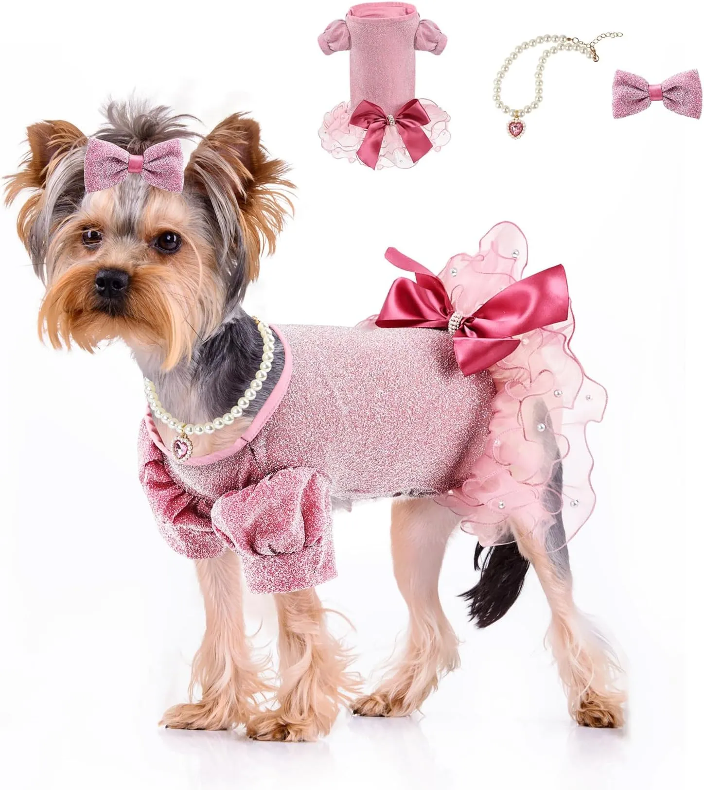 Holiday Dog Dress Set: Festive Outfit with Bow & Pearl Necklace - Shop Now!  from Dhgate Dog Dresses - price 13.65