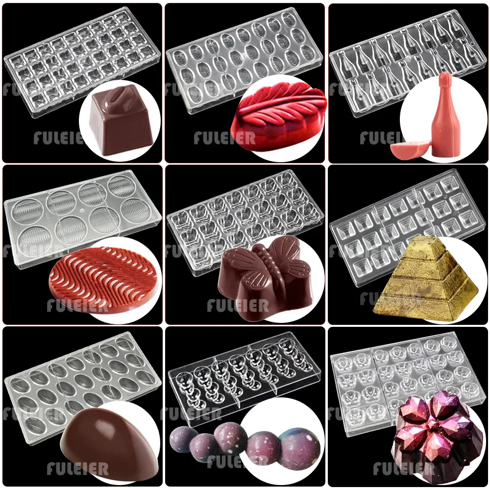 Moldes 28 estilo policarbonato de policarbonato molde o bolo de cozimento Belgian Sweets Candy Bar Mold Bonbon Ferramentas de confeitaria Bakeware