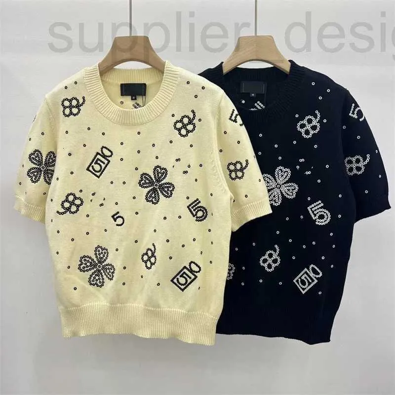 Women's T-Shirt designer Shenzhen Nanyou Xiaoxiangfeng Round Neck Embroidered Flower Short Sleeve Knitted T-shirt Top for Spring 2024 New Style 70XQ