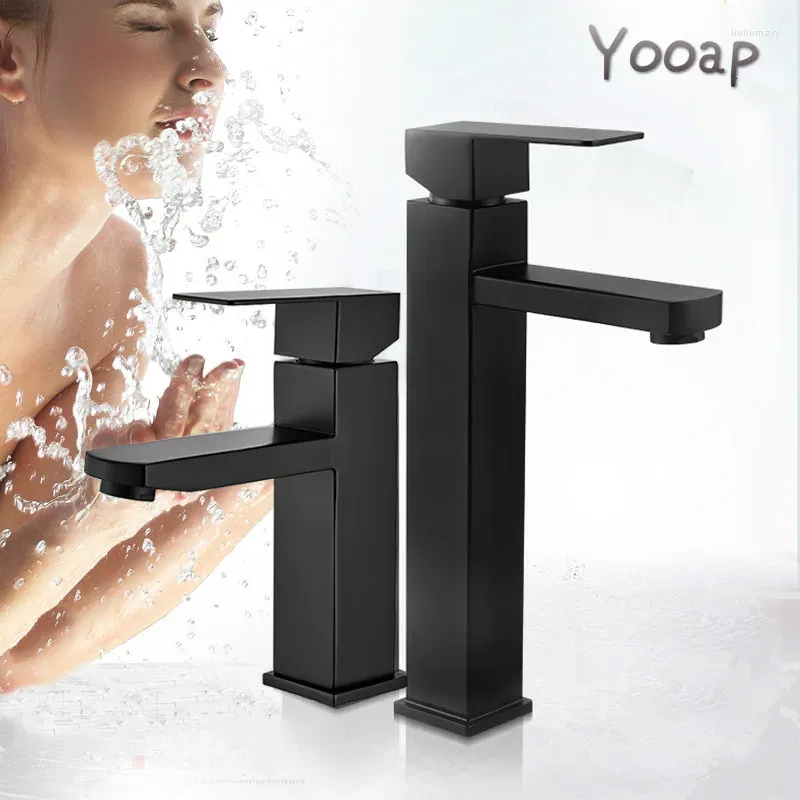 Robinets de lavabo de salle de bain yooap bassin carré noir robinet de lavabo de lavabo de lavabo