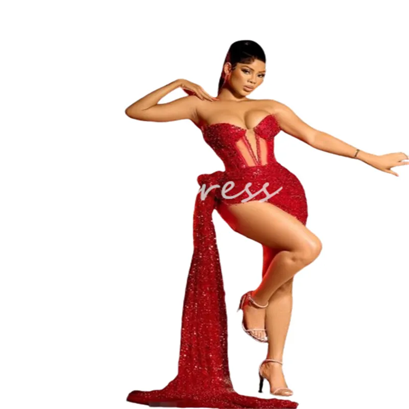 Blowly Red Cears Baddies Sukienki na studniówkę dla czarnych kobiet luksusowa krótka sukienka wieczorowa z pociągiem vestidos de gala 2024 ASO EBI Birthday Party Cocktail Homecoming sukienka
