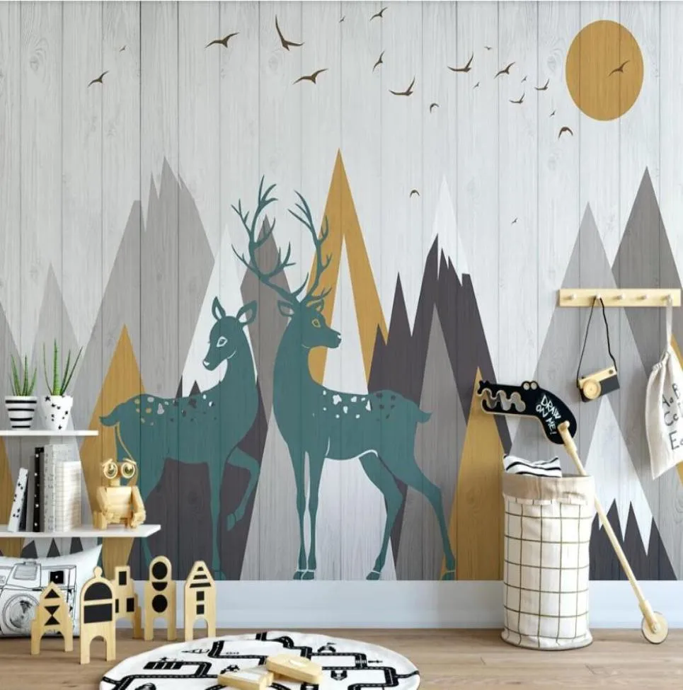 Elk Deer Mountain Carton Wallpaper 3D mural mural pour les enfants Contact Contact Papier Wall Papiers Roll Art Murales Papel de Parede8497230