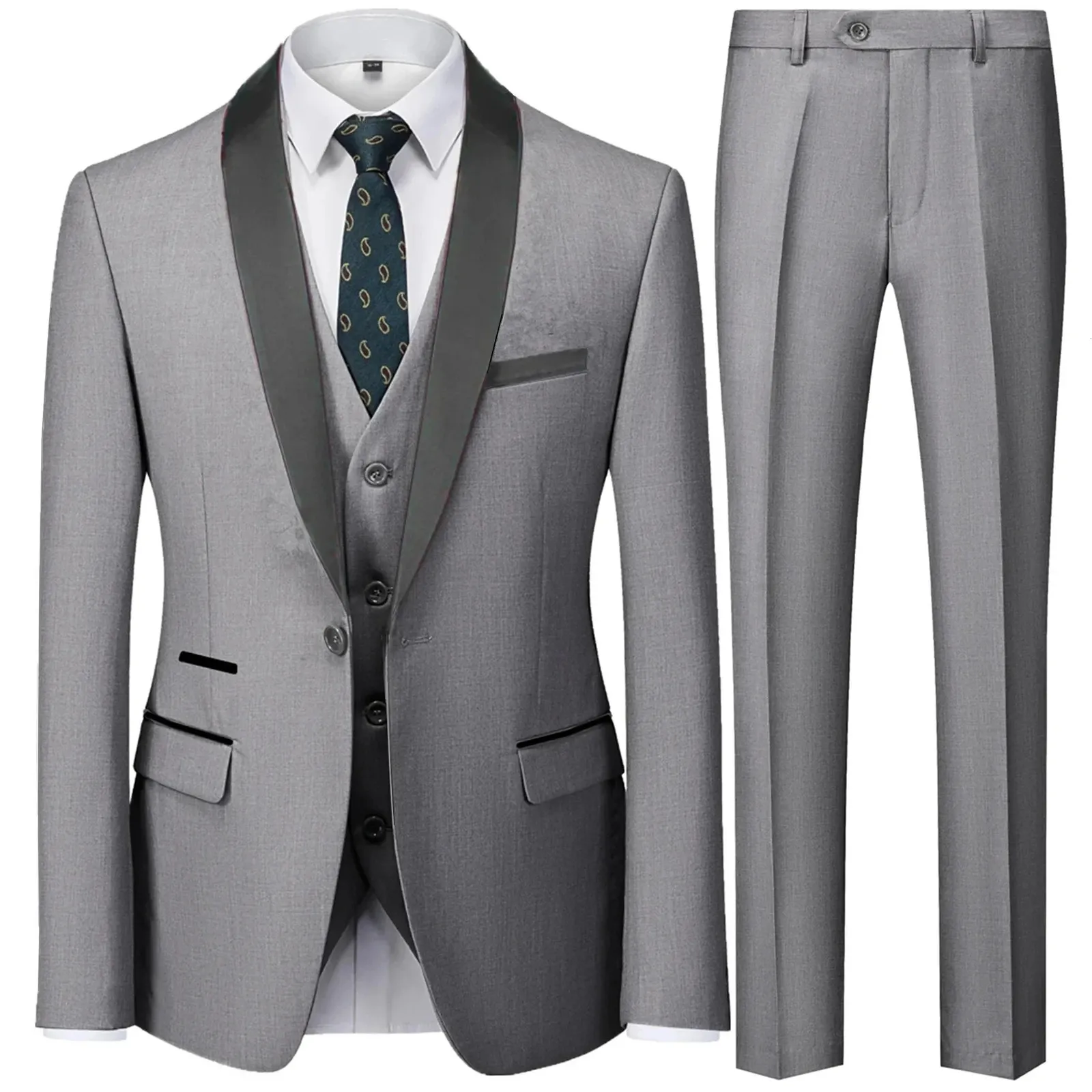 Uomo mariage a colori a blocchi di blocco giacca pantaloni da girovagameria maschio business blazer blazer blazer git pantaloni 3 pezzi set 240420