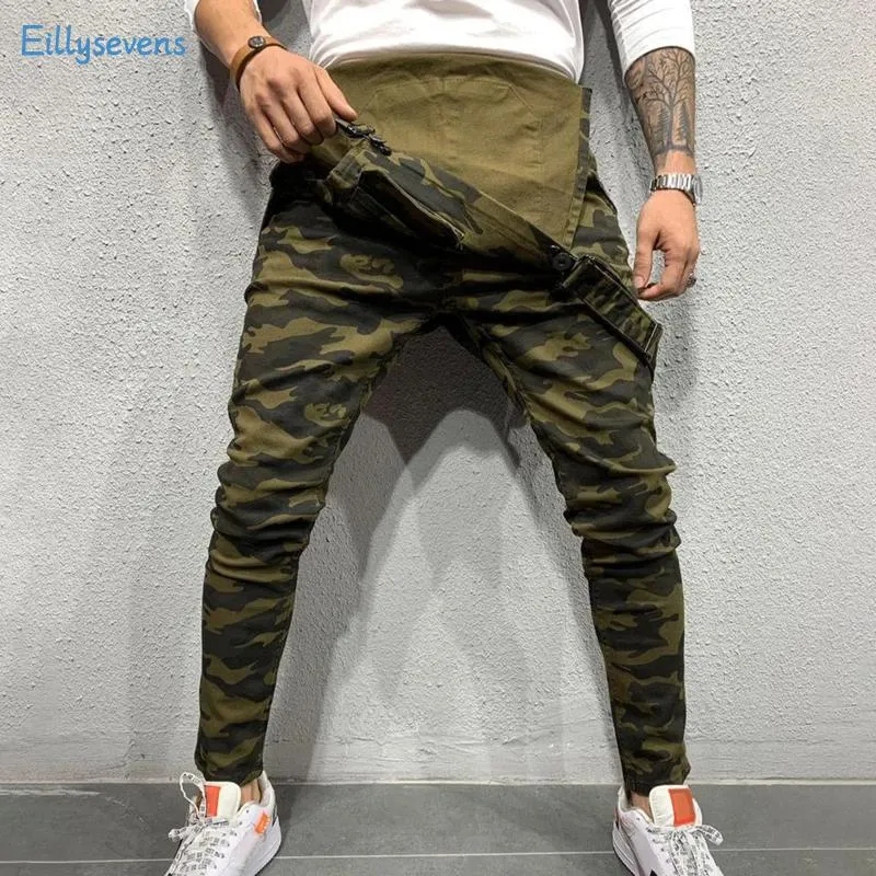 Męskie dżinsy stylowe mężczyzn streetwear kombinezon stały kolor Slim Fit BIB Jumpsuits Style ładunkowe swobodny pasek dżinsowy pasek