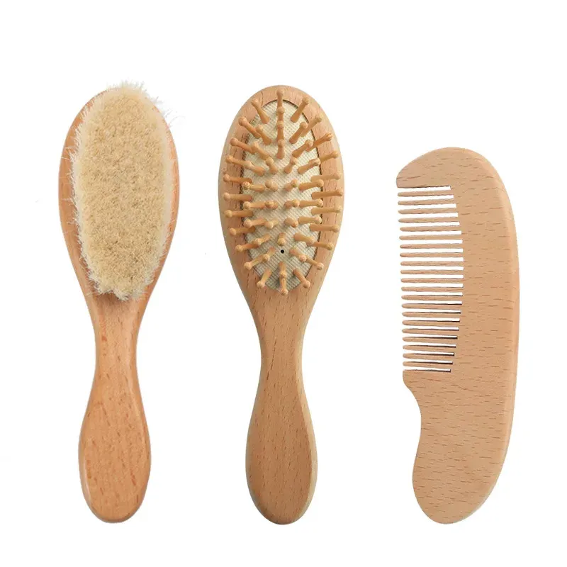 Care Baby Hairbrush Newborn Wood Comb Natural Wool Brush Spädbarn Huvud Massager Bad Brush Kid Comb Birth/Baptism Baby Shower Gift