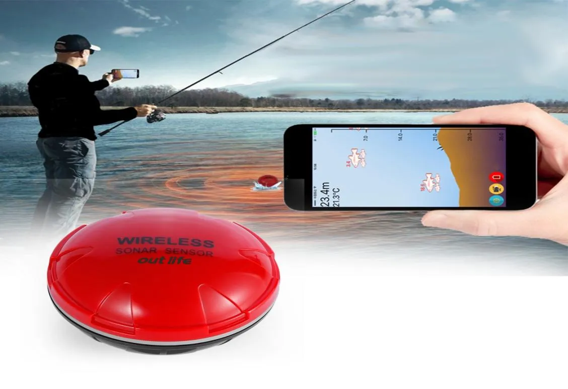 Outble Portable Wireless Sonar Fish Fish Fish Sfishing Sounder czujnik Bluetooth głębokość morza jeziora Wykrywanie ryb na iOS Android9988822