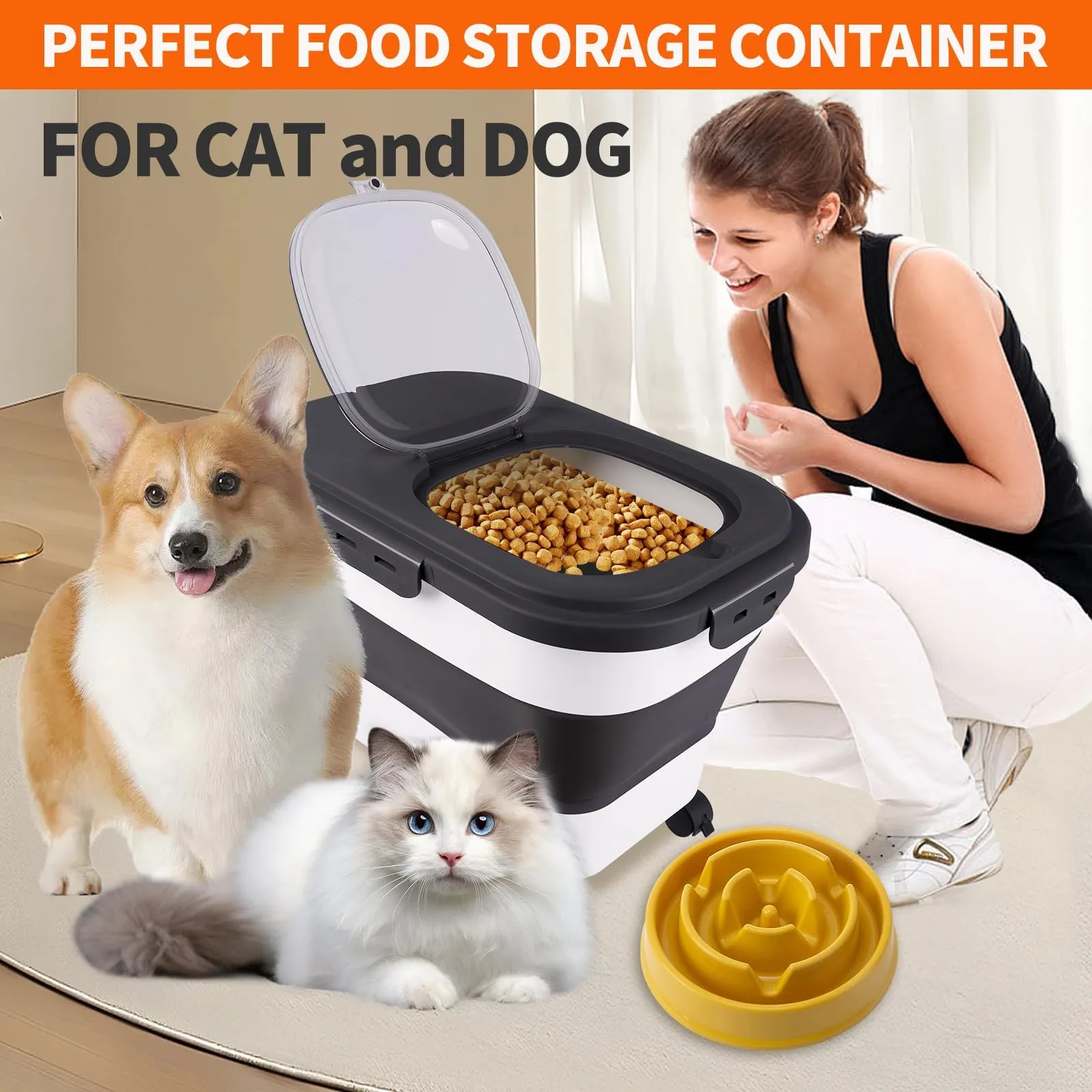 Collapsible Rectangular Dog Food Storage Container 20-25 Lb Capacity with  Casters and Scoop Black from Dhgate Dog Storage & Accessories - price 20.49