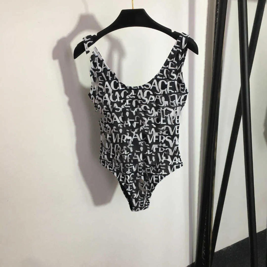 Summer Shenzhen Nanyou Fanjia New Full Body Letter Printed Sexy Open Back One Piece Swimsuit with Chest Pads