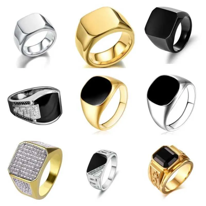 Geometric Square Ring for Men: Glossy Metal Signet, Punk Style. Shop ...