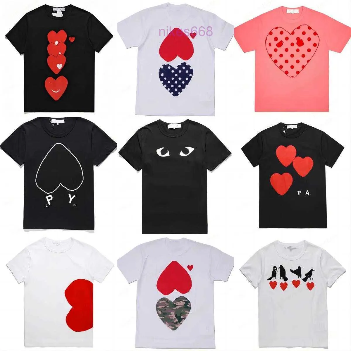 Fashion Mens Play t Shirt Cdg Designer Hearts Casual Womens Des Badge Garcons Graphic Tee Heart Behind Letter on Chest T-shirt