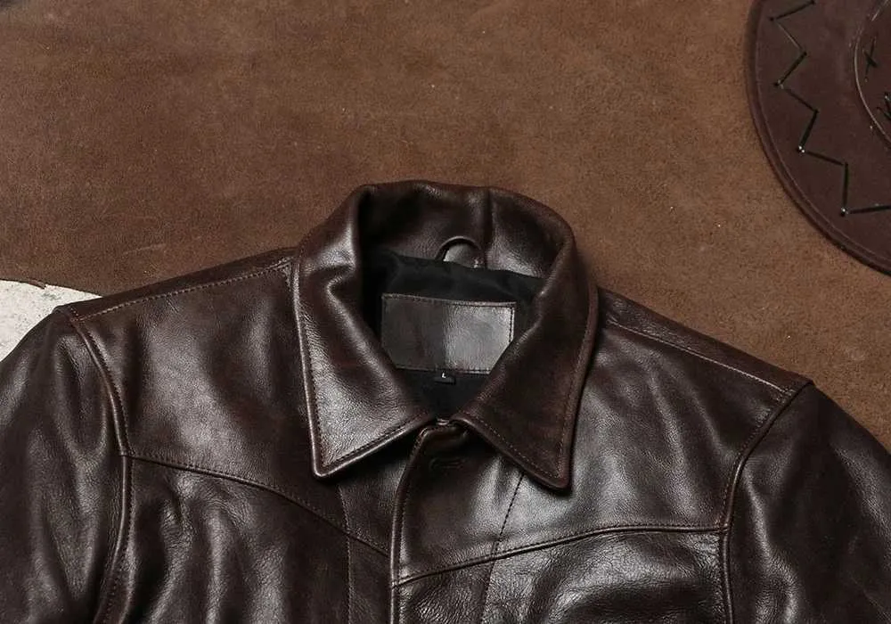 American Retro Leather Mens Avirex Leather Jacket With Short American Retro Leather Mens Avirex Leather Jacket With Short