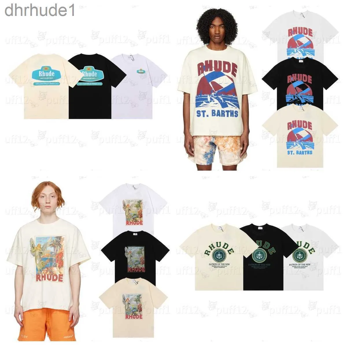 Designerskie koszule rhude t shirt damska letnia moda uliczna luźna luźna wysokiej jakości bawełniana druk plaża luksurys