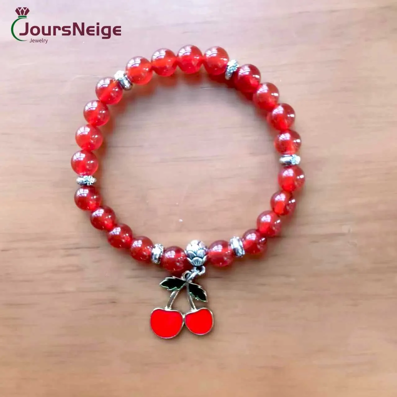 Pulsera de ágata roja natural con cuentas redondea 8 mm Pead Stone Crystal Cherry Colgante de joyas de moda para mujeres Regalo BA044