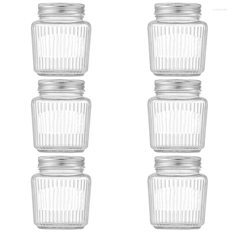 Botellas de almacenamiento 6 paquete de jarras de albañil de vidrio Canning 13 oz Jelly con alimentos párpados de metal seguros favores de boda de miel