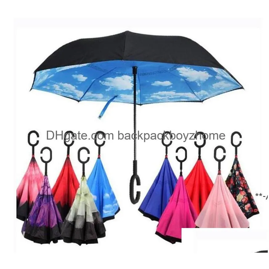Ombrellas Nuovo strato antivento inverso ombrello invertito Dentro out Out Sea Drop Delivery Home Garden Home Ham Households Dhi9G DHI9G