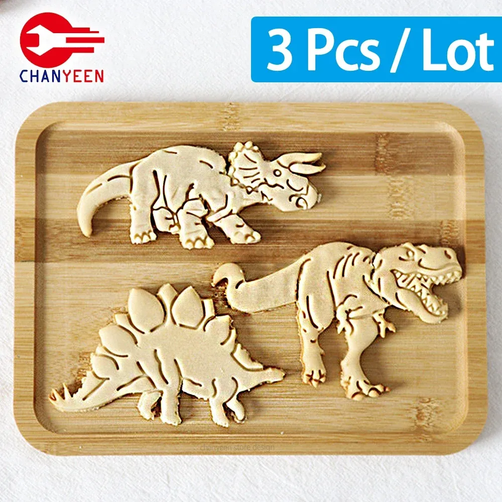 Stampi per cutter 3D per biscotti per dinosauro stampo biscotto in gola da zucchero stamping dessert cottura in plastica per cassette cucina accessori cucina strumenti