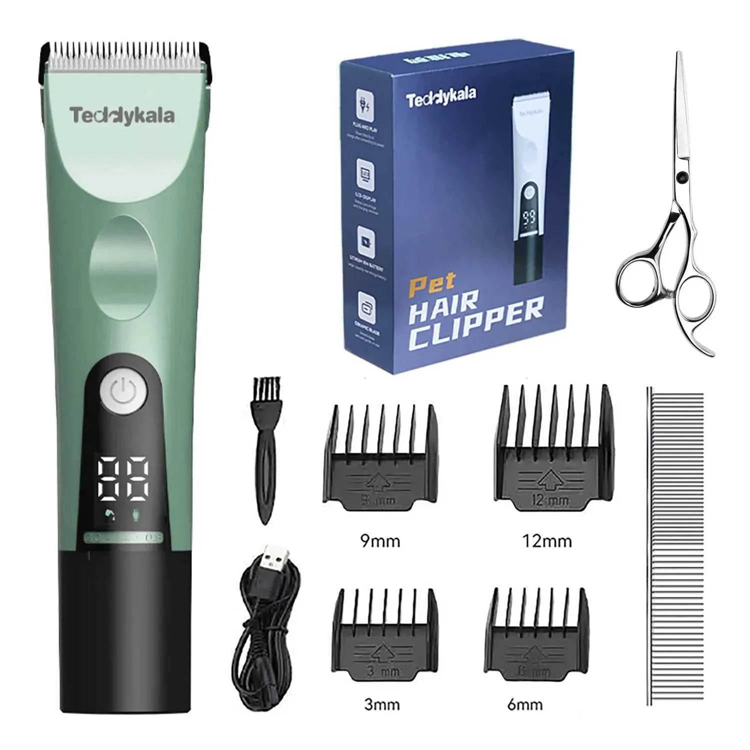 Trimmer de cheveux Teddykala Clipper de chien avec 2200mAh LCD Pet Professional Low-bruit électrique Q240427