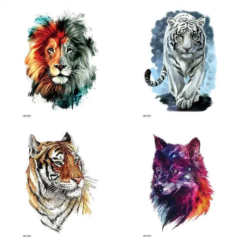 Couleur de transfert de tatouage Tiger Lion Wolf Lion Black Lion imperméable Tatouages temporaires Men FaTToo Tatoo Body Tattoo Stickers Femmes Tatouage temporaire 240426