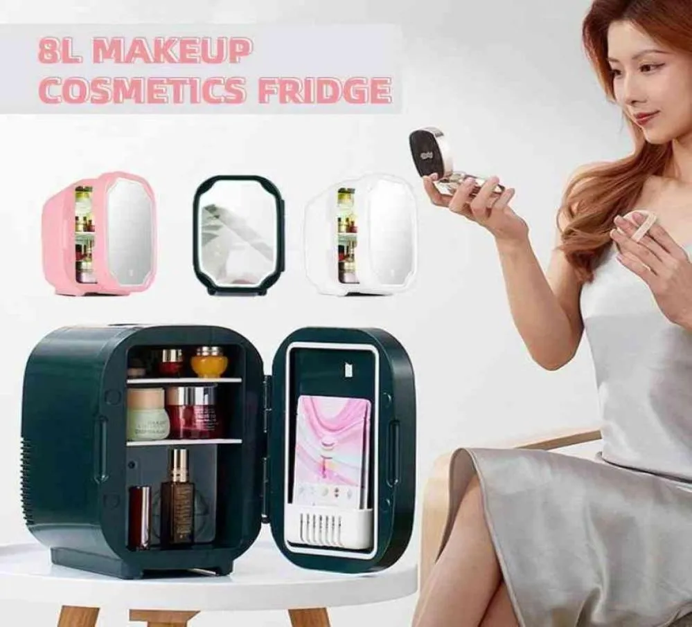 8L Mini Cosmetic Fridge Portable Beauty Refrigerator WIth LED Lamp Makeup Mirror CoolingHeating zer For Home Car Use Travel H363731865342
